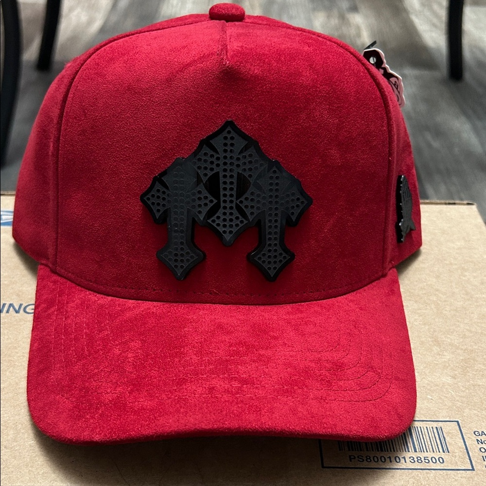 Red Suede Cap with Black Logo